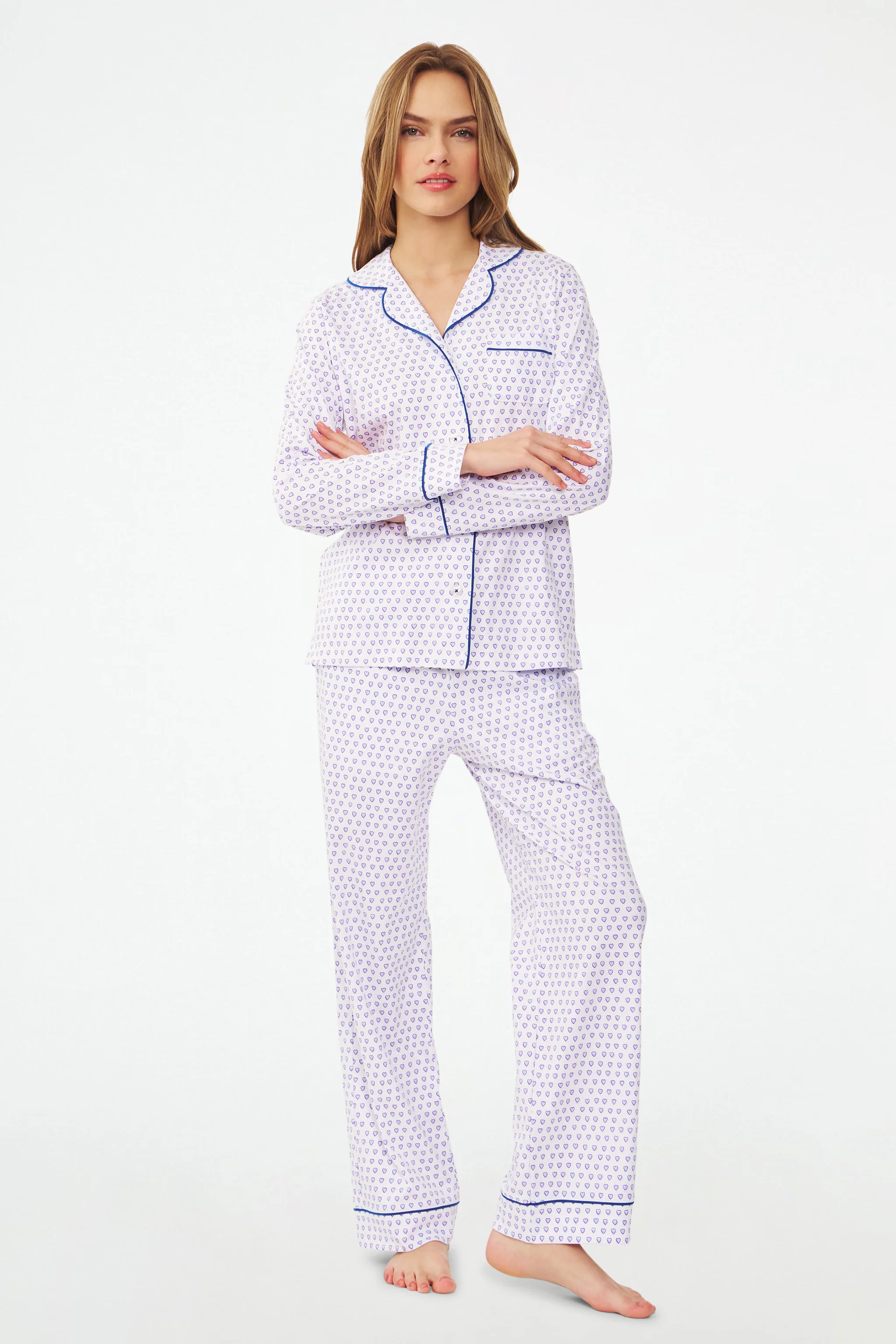 Hearts Long Sleeve Polo Pajamas