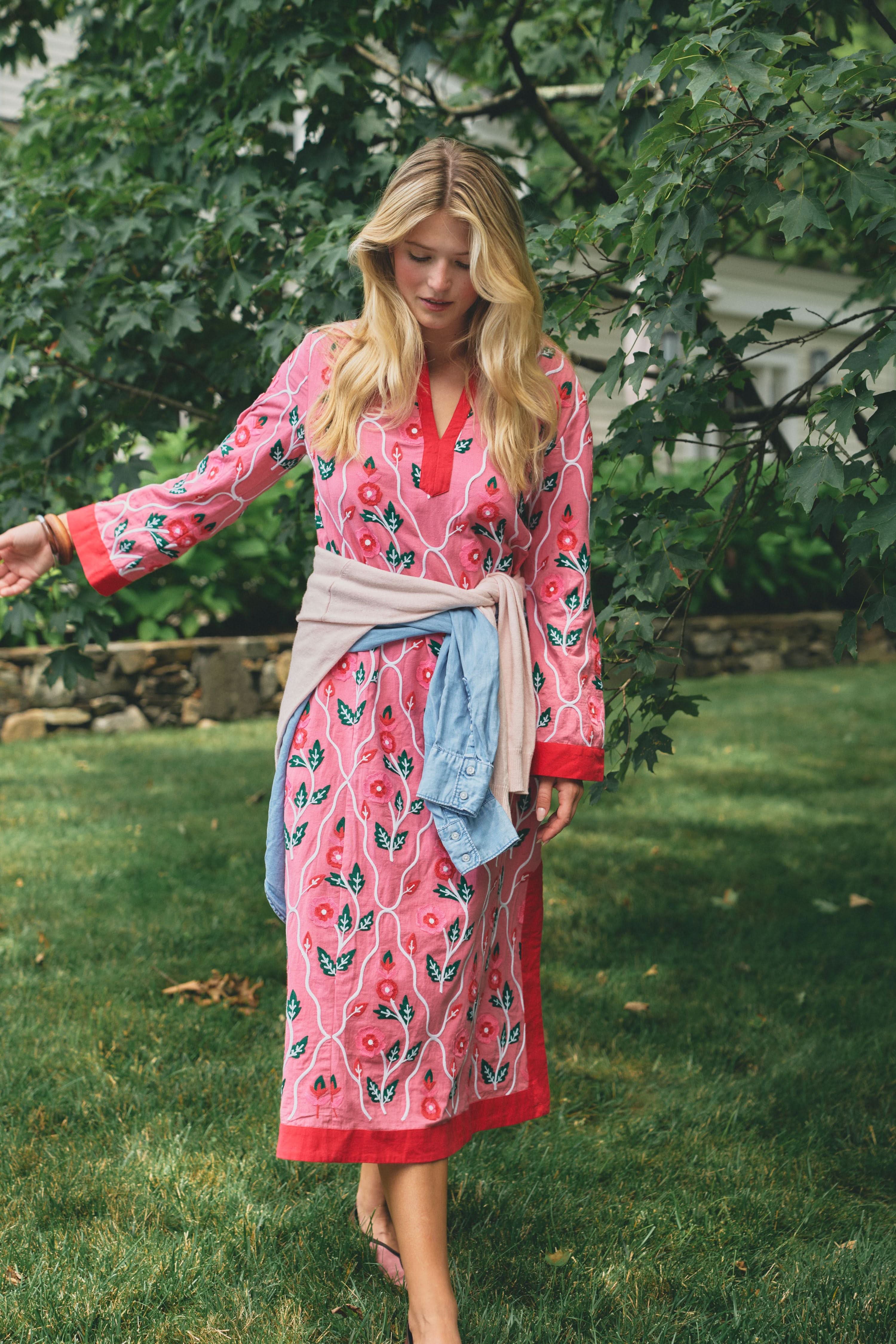 Trellis Floral Embroidery Johanna Caftan