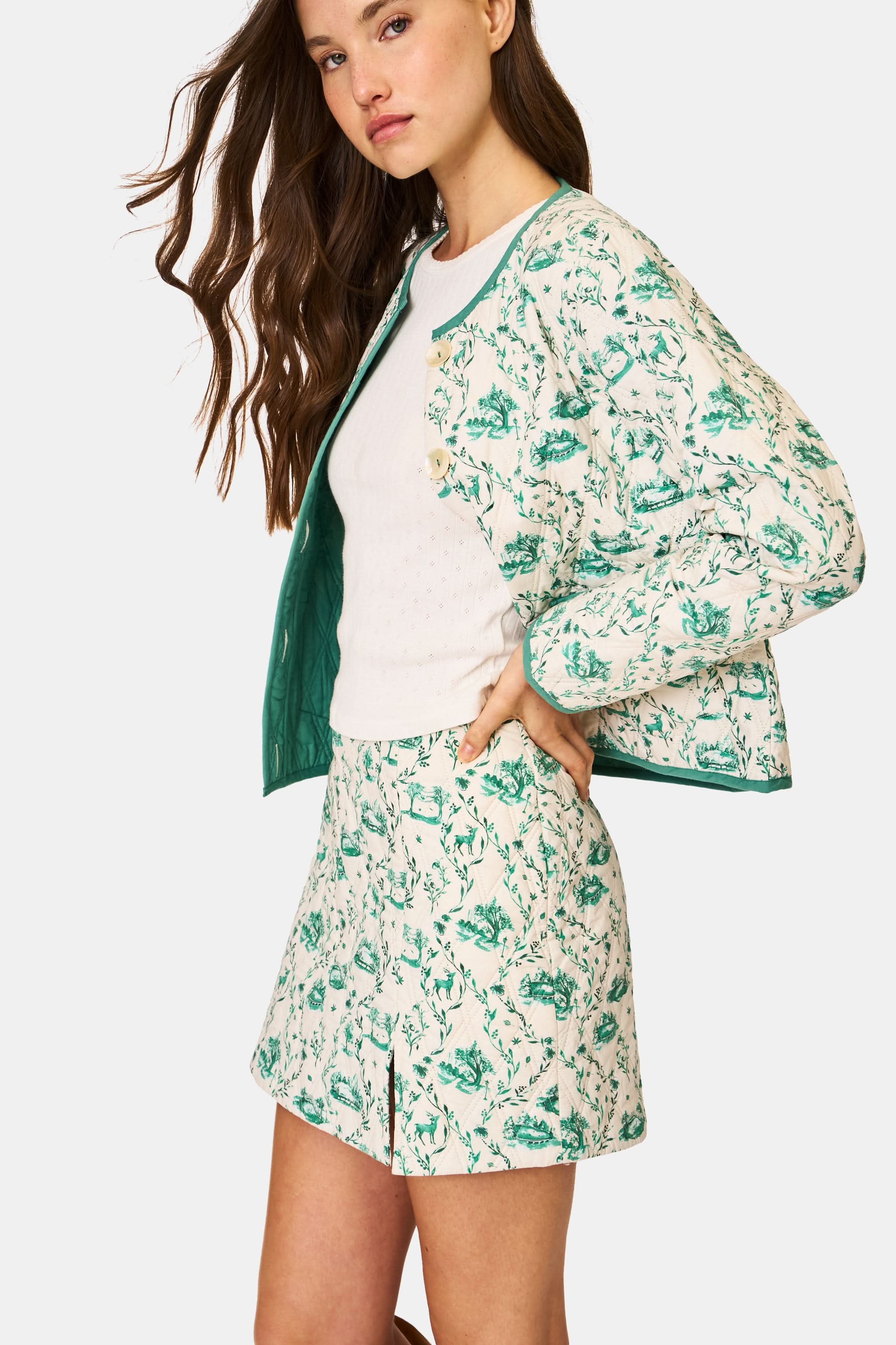 Woodland Toile Quilted Azure Mini Skirt - Image 6